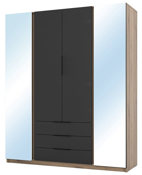 Šatní skříň KAJA 2LU 2F 3S | 200 cm | se zrcadly | VYSOKÁ | evoke/černá