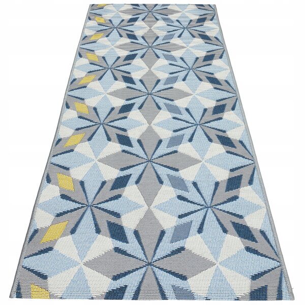 Koberec e-floor modrý plochý tkaný 60x140 cm geometrický