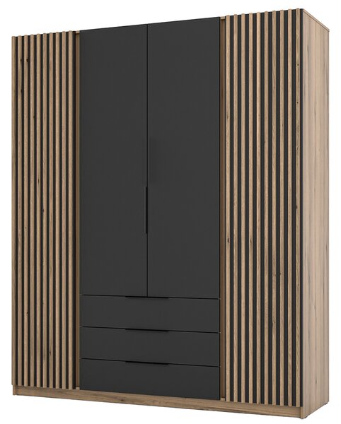 Šatní skříň KAJA 2LAM 2F 3S | 200 cm | bez zrcadla | VYSOKÁ | evoke/černá + lamely