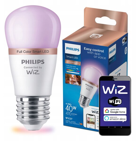 LED žárovka E27 P45 4,9W = 40W 2200-6500K + RGB SMART WiFi Philips WiZ