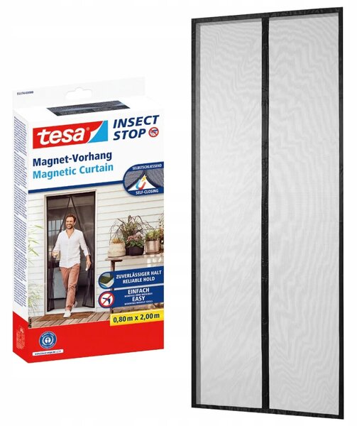 Moskytiéra Magnetická Tesa Síťka do dveří s magnety 80 x 200 cm černá