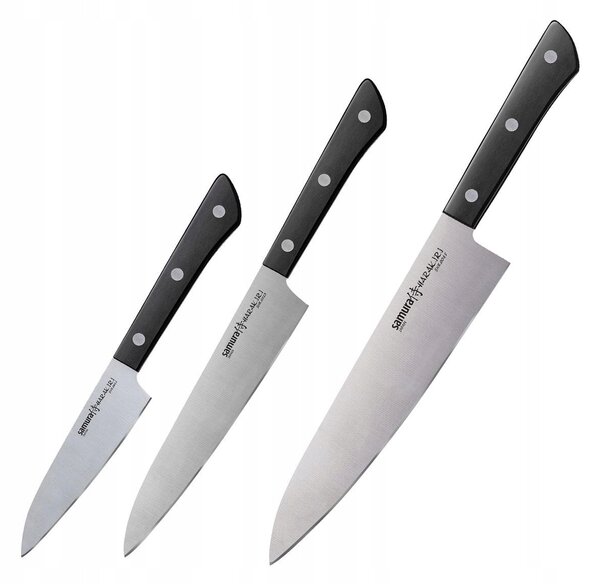 Samura Harakiri sada 3 nožů šéfkuchařský 208 mm, univerzální 150 mm, škrabka 99 mm