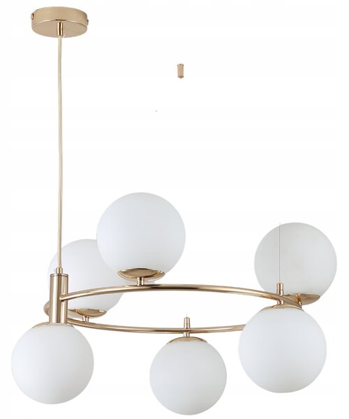 ZÁVĚSNÉ STROPNÍ SVÍTIDLO LUSTR KOULE zlatá MODERNÍ LED mléčná