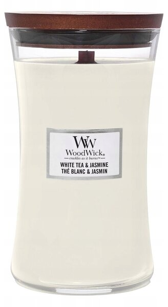 WoodWick vonná svíčka s dřevěným knotem velká White Tea & Jasmine 609g