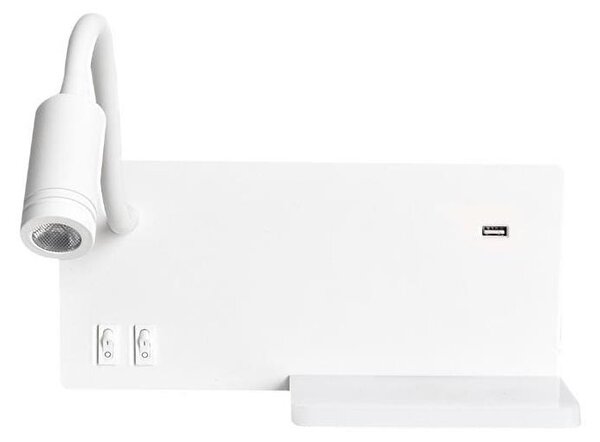 LED Nástěnné svítidlo SHELF LED/4W+LED/5W+LED/2W/230V + USB port bílá