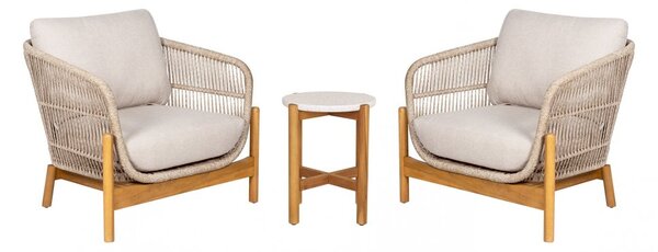 Zahradní set Terracina, 2 křesla a odkládací stolek, béžový plastový výplet a akáciové dřevo – House Nordic
