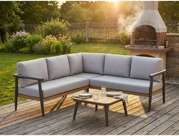 Rohový lounge set Comillas, pohovka + stolek, antracit/šedo-béžová – House Nordic