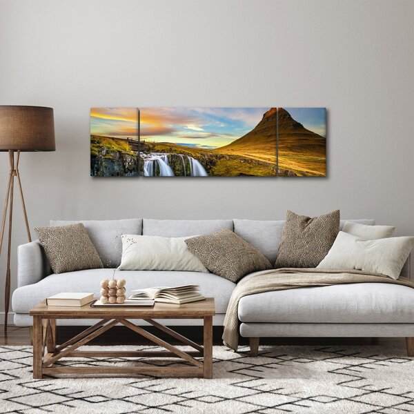Obraz hory a vodopádů na Islandu (170x50 cm)