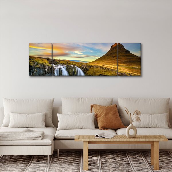 Obraz hory a vodopádů na Islandu (170x50 cm)