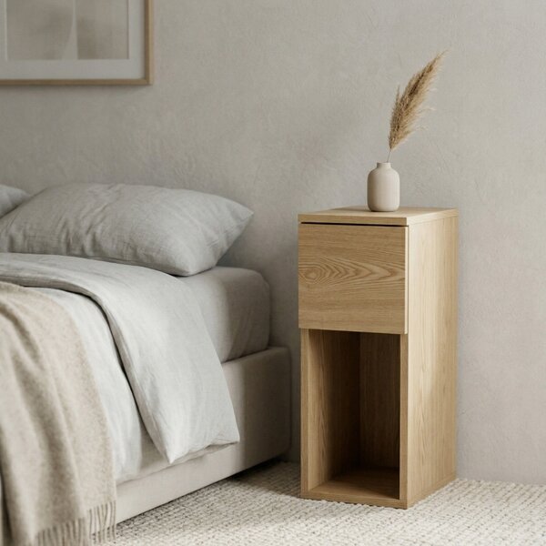 Odkládací stolek Edaxo MDF hnědý 1 šuplík 20x30x55 cm