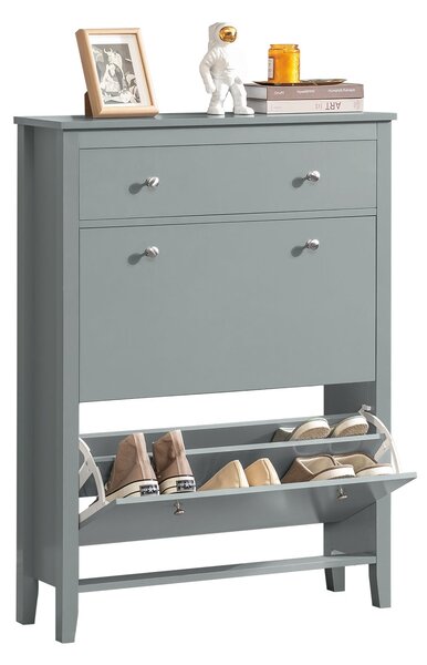 SoBuy FSR89-HG Sklápěč bot Botník se 2 klopami Botník se zásuvkou Šedá 80x108x25cm