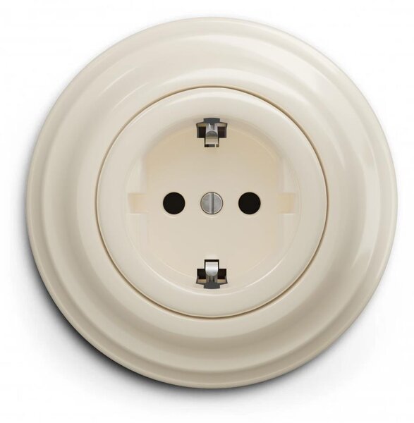 Kliklap - Retro zásuvka domovní s rámečkem SCHUKO 230V/16A béžová