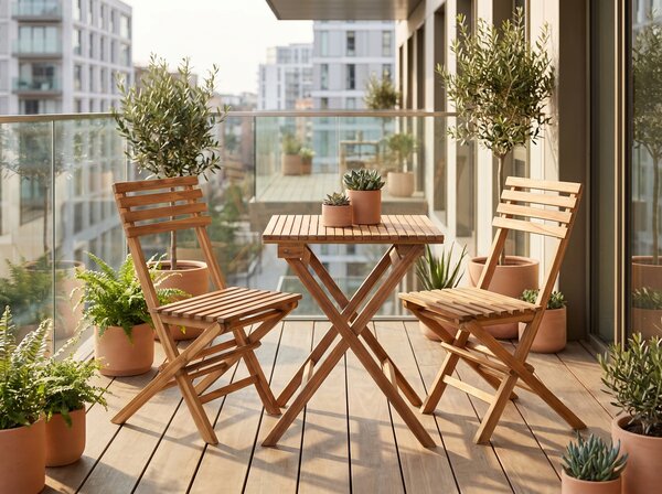 Zahradní a balkónový set Cuenca, skládací, teak, 60 × 60 × 75 cm – House Nordic