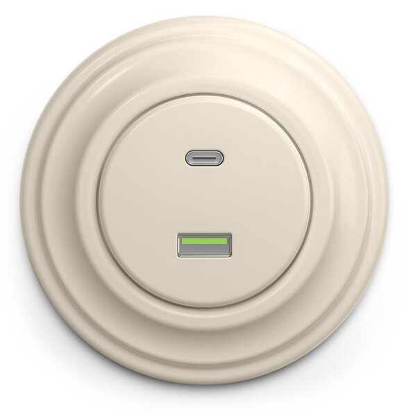 Kliklap - Retro USB zásuvka A+C s rámečkem béžová