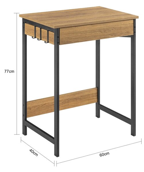 SoBuy FWT43-N Psací stůl s jednou zásuvkou a 2 háčky Počítačový stůl Pracovní stůl Přírodní 60x77x40cm (bez židle)