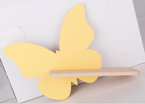 LED Dětské nástěnné svítidlo s poličkou BUTTERFLY LED/5W/230V žlutá/dřevo