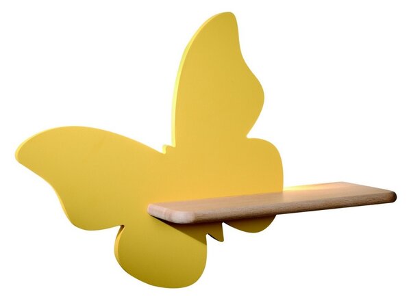 LED Dětské nástěnné svítidlo s poličkou BUTTERFLY LED/5W/230V žlutá/dřevo