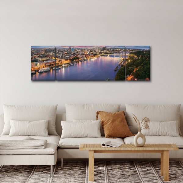 Obraz nočního města Bratislavy s řekou (170x50 cm)