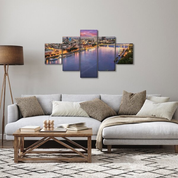 Obraz nočního města Bratislavy s řekou (125x70 cm)