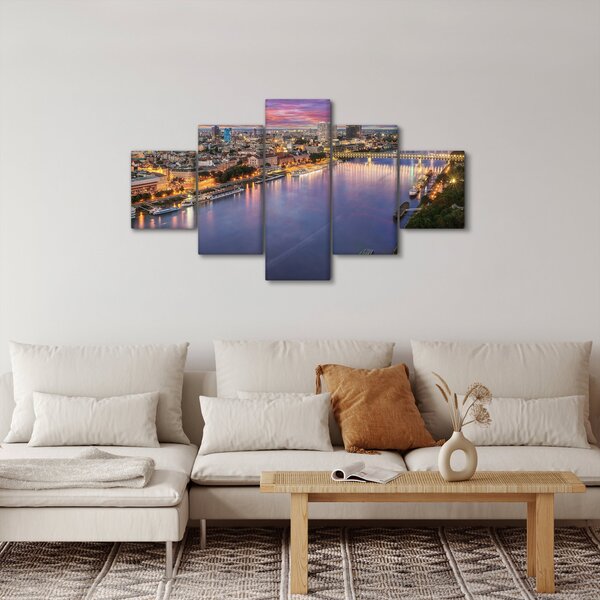 Obraz nočního města Bratislavy s řekou (125x70 cm)
