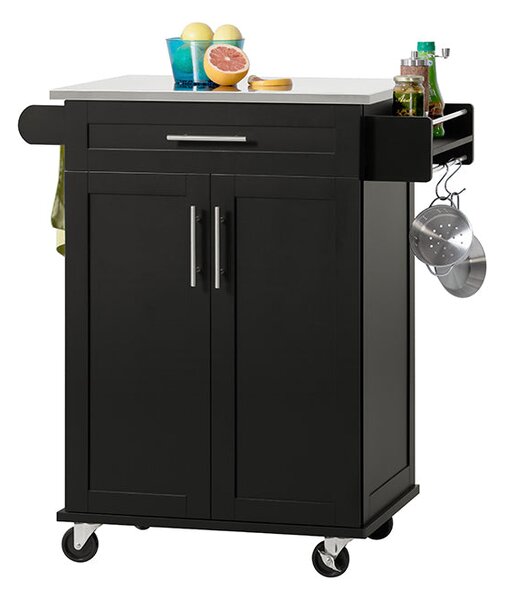 SoBuy FKW110-SCH Kuchyňský vozík Servírovací vozík Boční vozík Černý 80x90x46cm