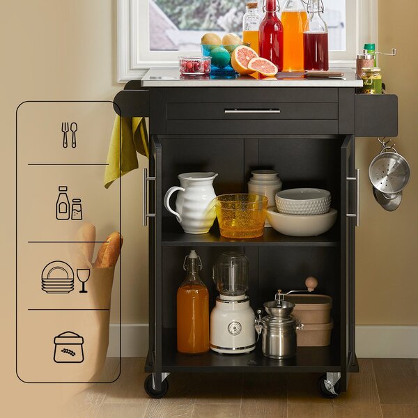 SoBuy FKW110-SCH Kuchyňský vozík Servírovací vozík Boční vozík Černý 80x90x46cm