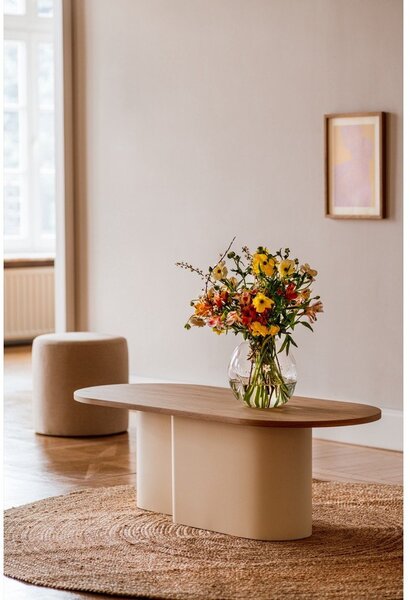 Béžový konferenční stolek s deskou v dubovém dekoru 50x115 cm Looi – noo.ma