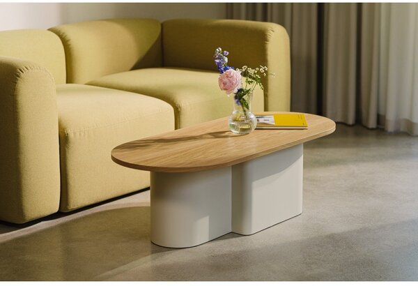Béžový konferenční stolek s deskou v dubovém dekoru 50x115 cm Looi – noo.ma