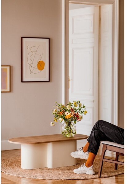 Béžový konferenční stolek s deskou v dubovém dekoru 50x115 cm Looi – noo.ma