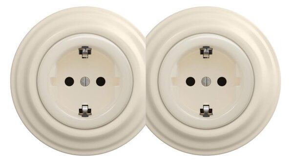 Kliklap - Dvojitá retro zásuvka domovní s rámečkem SCHUKO 230V/16A béžová