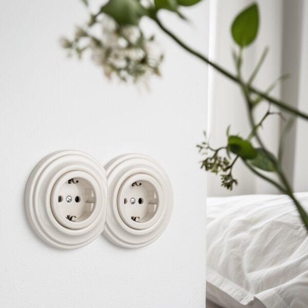 Kliklap - Dvojitá retro zásuvka domovní s rámečkem SCHUKO 230V/16A béžová