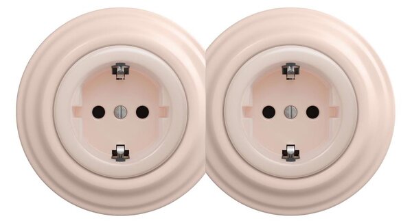Kliklap - Dvojitá retro zásuvka domovní s rámečkem SCHUKO 230V/16A starorůžová