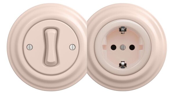 Kliklap - Retro jednopól vypínač č. 1 a zásuvka SCHUKO 230V s rámečkem starorůž