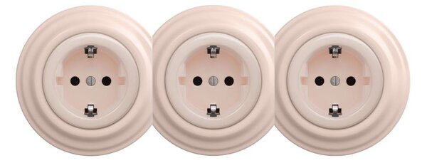 Kliklap - Trojitá retro zásuvka domovní s rámečkem SCHUKO 230V starorůžová