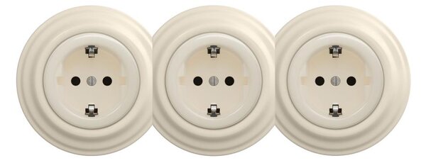 Kliklap - Trojitá retro zásuvka domovní s rámečkem SCHUKO 230V béžová