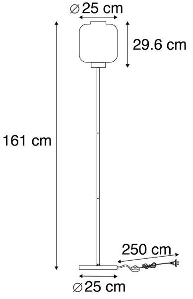 Designová stojací lampa černá s jantarovým sklem - Qara