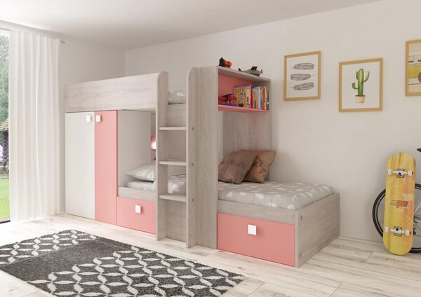 Patrová postel se skříní Bo1 flamingo pink