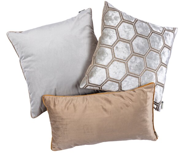 BOHOLOGY Stříbrno-béžový set tří povlaků na polštář Hexagon