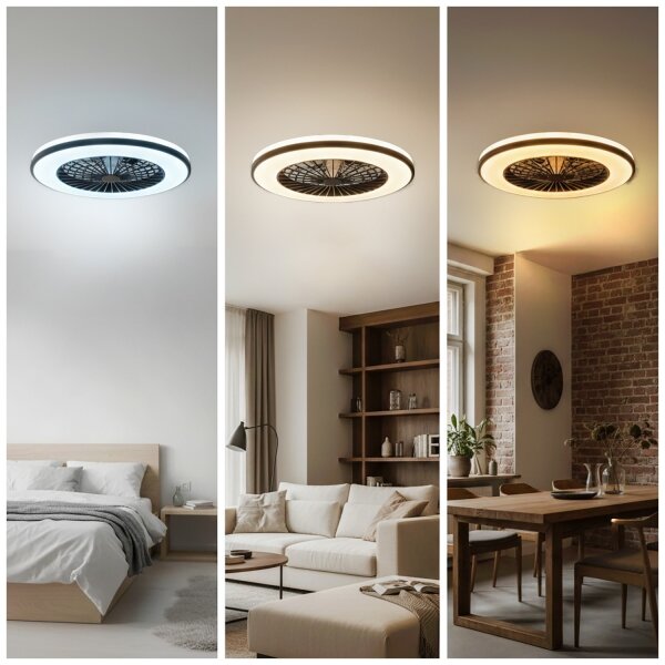 LED Stm stropní svítidlo s ventilátorem VENTELUX LED/48W/230V černá + DO