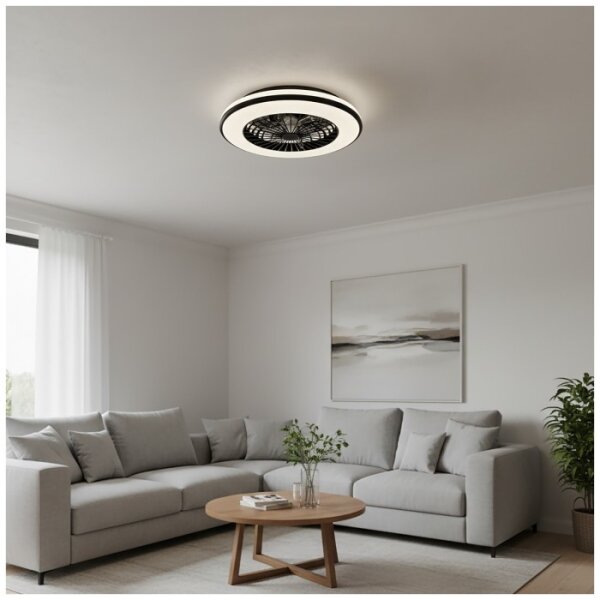 LED Stm stropní svítidlo s ventilátorem VENTELUX LED/48W/230V černá + DO