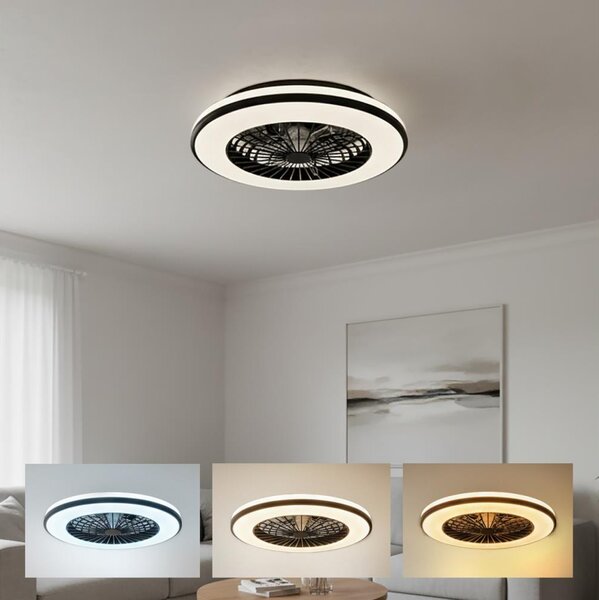LED Stm stropní svítidlo s ventilátorem VENTELUX LED/48W/230V černá + DO