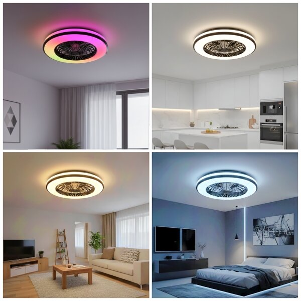 LED RGBW Stm stropní svítidlo s ventilátorem VENTELUX LED/48W/230V černá + DO