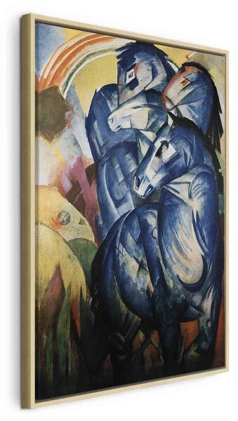 Artgeist Obraz - Věž modrých koní (Franz Marc) Velikost: 80x120 cm, Provedení: V přírodním dřevěném rámu