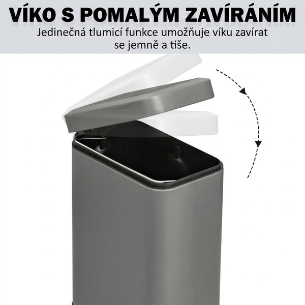 Odpadkový koš s nožním pedálem, obdélníkový, šedý, 5 l 851-023GY