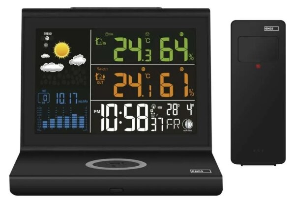 Meteostanice s bezdrátovým nabíjením 5V 2xAA + 2xAAA černá