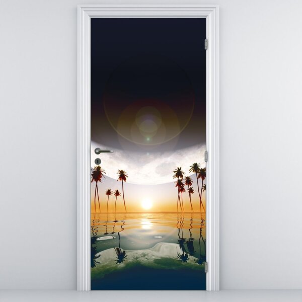 Fototapeta na dveře - Měsíc nad palmami (95x205cm)