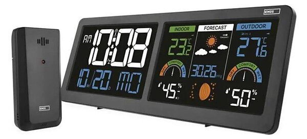 Meteostanice s barevným LCD displejem a budíkem 5V 3xAAA + 2xAA černá