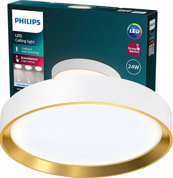 Philips Hanno stropní svítidlo LED 24W 2800lm 4000K SceneSwitch CRI80 38cm kulaté IP20, bílá/zlatá