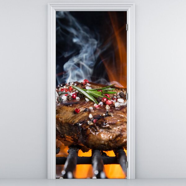 Fototapeta na dveře - Steak na grilu (95x205cm)