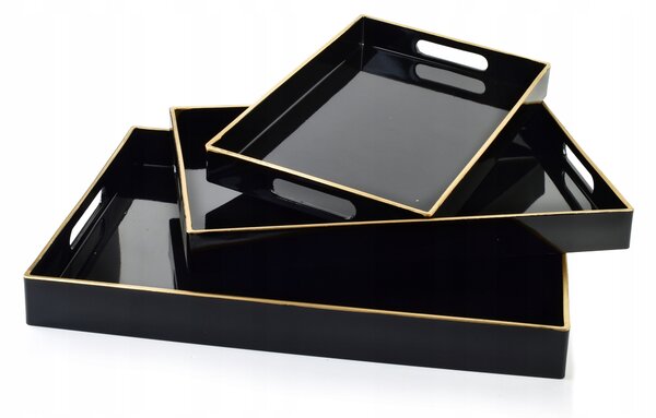 BLANCHE BLACK sada 3 černých dekorativních táců servírovací podnosy moderní